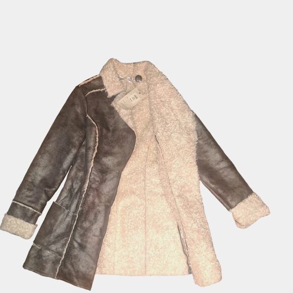 SALE! NWT- Size Small MonoReno Faux Sherpa Lined & Leather Brown Snakeskin Coat - Picture 9 of 10